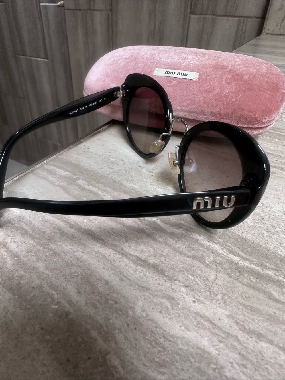 Miu Miu Black Round Logo Acetate Sunglasses